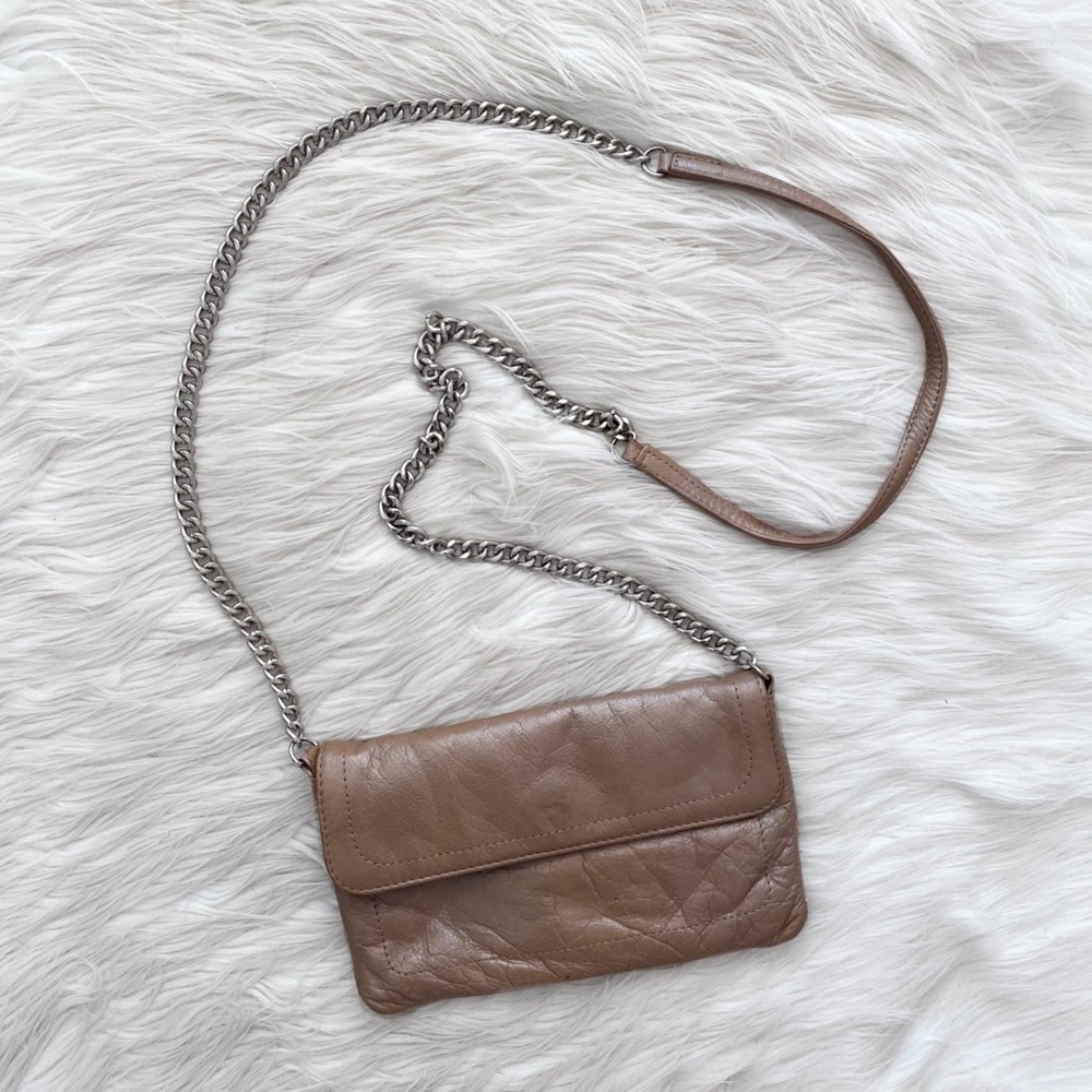 Latico Tan Beige Leather Chain Crossbody Purse Bag